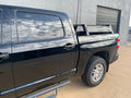 Drivers side angled view of black Toyota Tundra with Overland Bed Rack - Cali Raised LED
